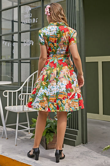Vestido Swing Vintage com Estampa dos Anos 50